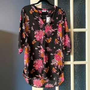 Reitmans Long Sheer Blouse Floral 3/4 Sleeves
